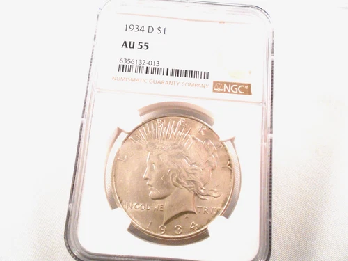 1934-D Peace Silver Dollar, Bright White, NGC, AU 55, Very Nice.  Better Date