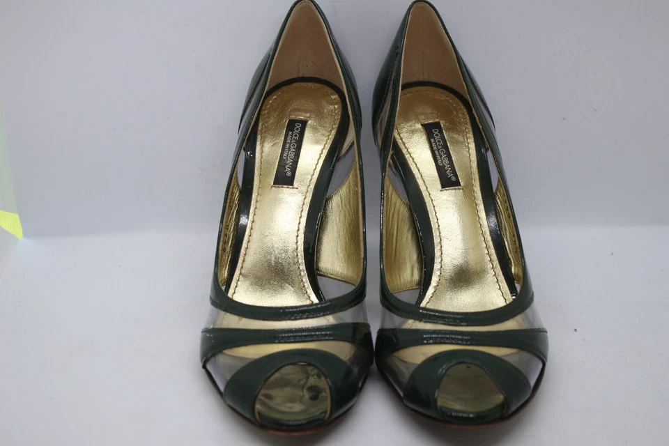 Zapatos de tacón Dolce & Gabbana verde charol transparente punta abierta talla 36,5 EE. UU. 6 Foto 2 de 4