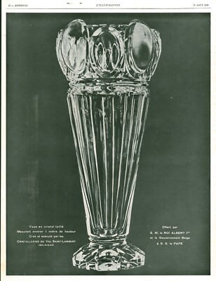 Reklame alte geschliffene Kristallvase Val Saint-Lambert 1929 aus Zeitschrift