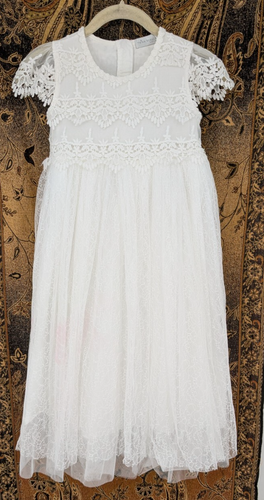 Trish Scully Girls 10 White Long Gown Eyelet Bodice Full Mesh Skirt