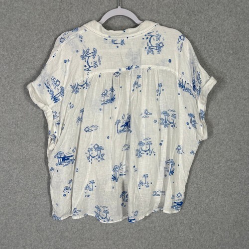 Sonoma Shirt XXL White Blue Linen Button Tie Vacation Coastal Resort Boxy Flowy - Picture 7 of 9