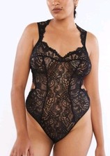 SAVAGE X FENTY By Rhianna Romantic Corded Lace Teddy Black Caviar Womens S NWT