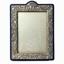 Vintage Ornate Silver Easel Picture Frame Victorian Floral Velvet Back 3.5 x 5"