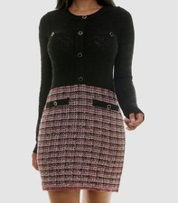 Bcx Women's Juniors' Black Button-Trim Tweed-Skirt Sweater Dress Size XS