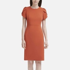Calvin Klein Rust Orange Tulip Sleeve Stretch Crepe Sheath Dress Size 8