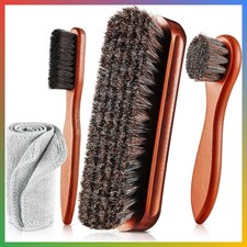 Horsehair Shoe Brush Kit Polishing Daubers Leather Care 4 Pcs Shine Cloth