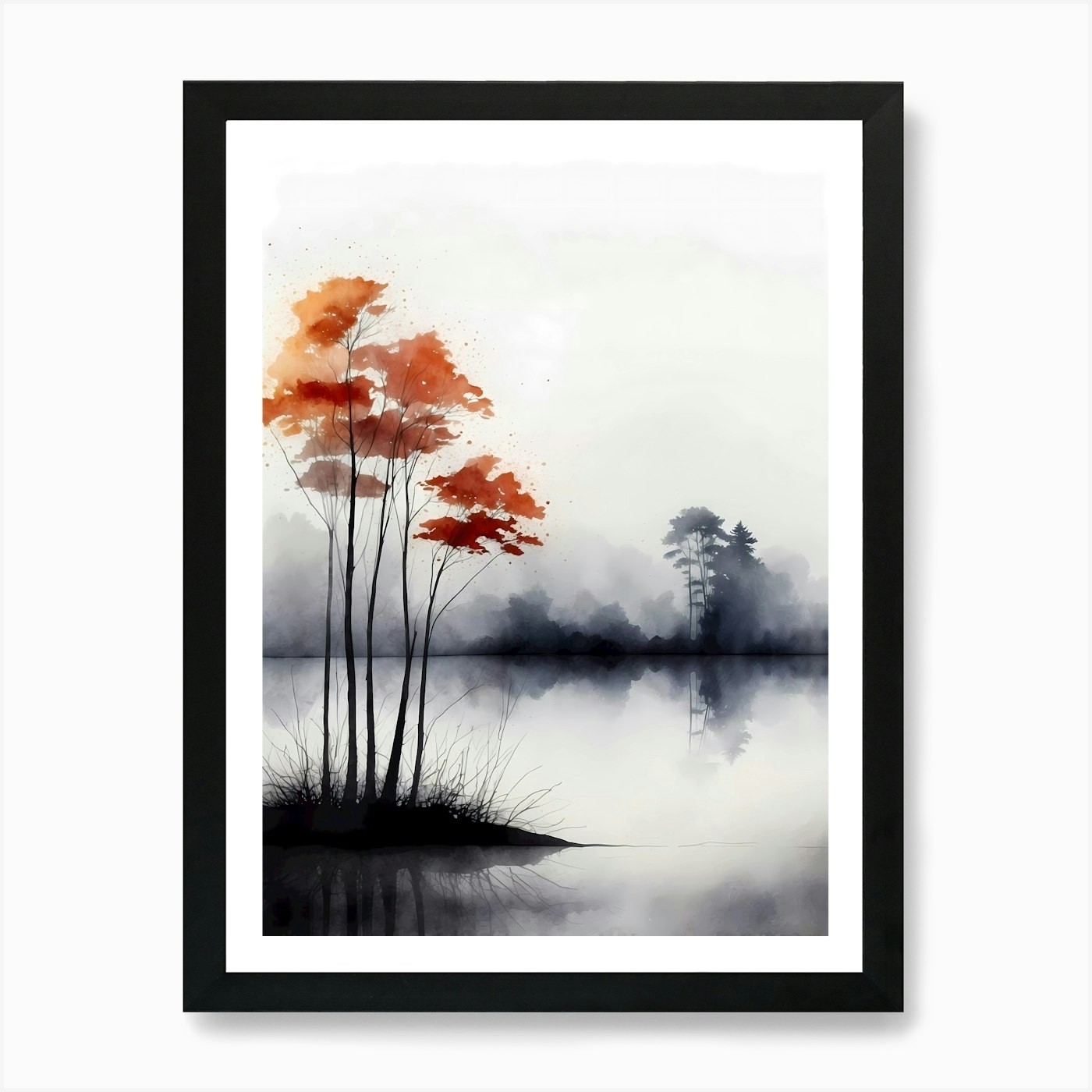 Trees By The Lake Art Print Framed Wall Art Poster Canvas Print Picture