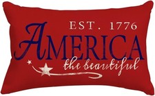 4th of July Patriotic Signs Throw Pillow Covers 12x20 Inch,Red White  Blue