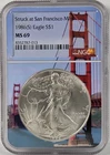 1986 (S) Eagle S$1 MS 69 Bridge Core, Bridge Label NGC