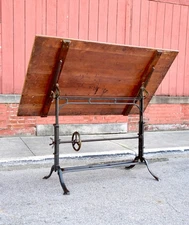 Antique Drafting Table Cast Iron industrial Easel Hand Crank H. Cole Columbus OH