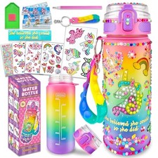 EDSPORTSHOUSE Decorate Your Own Water Bottle Kits for Girls Age 4-6-8 Unicorn