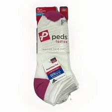 Peds Womens Low Cut Socks White 6 Pair Shoe Size 8-12 Cool Max Seamless Toe