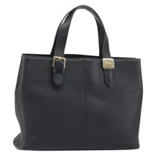 BURBERRY Hand Bag Leather Black Gold Auth bs31757