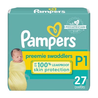 Pampers Swaddlers Diapers Ultra Absorbent Preemie 27 Count Size P1  767744081282|