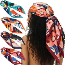 4 PCS Women 35 Inch Large Square Satin Head Silk Scarf Hair Accessory Bandana