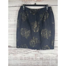 Carlisle Skirt Women's 10 Black Gold Floral Brocade Linen Blend Dressy Elegant
