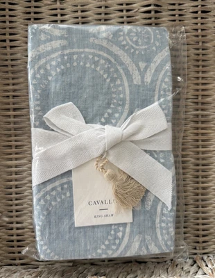 Serena & Lily Cavallo Tile Linen King Pillow Sham Blue Chambray