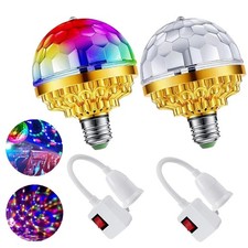 2Pcs Colorful Rotating Magic Ball Disco Light Bulb with 2 Pack, Gold