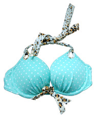 Victoria's Secret Swim Bikini Top Push-up 32C Turquoise Underwire Leopard Print