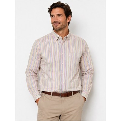Alan Flusser Mens L Multicolor Striped Button Front Dress Shirt 100% Cotton