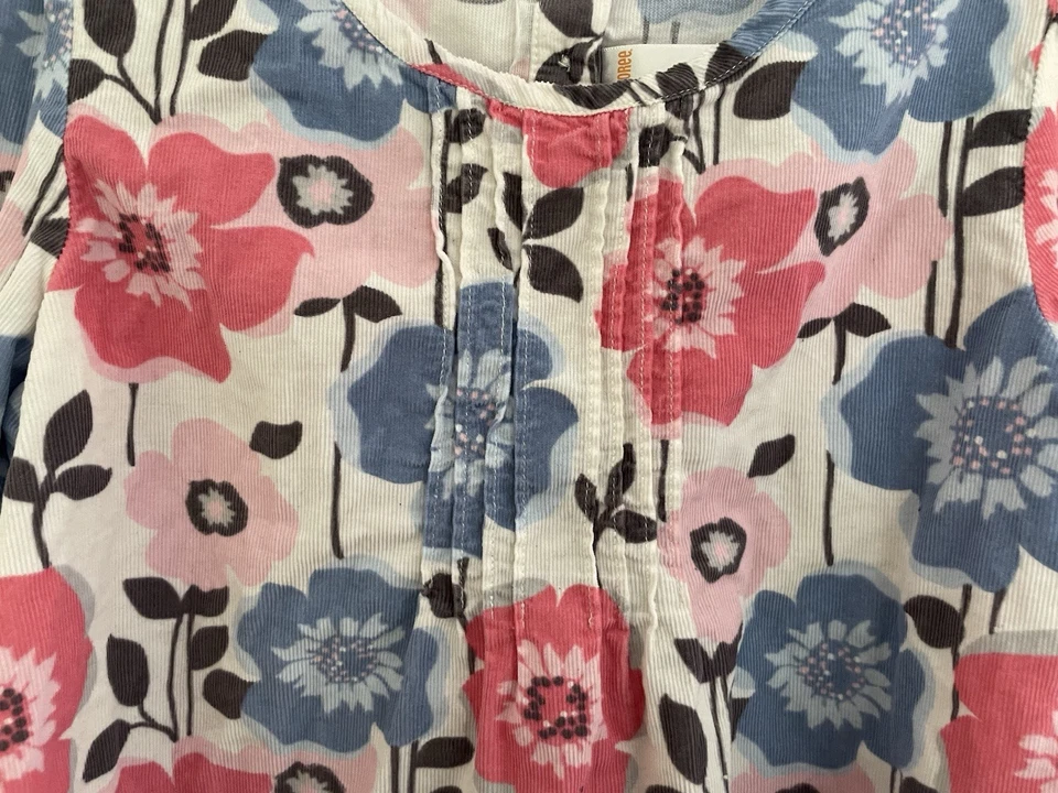 Gymboree Kid Girl Colorful Pink Floral Corduroy Pleated Long Sleeve Top White 10 - Image 4 of 4