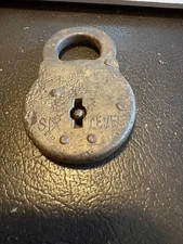 Vtg Fraim Six Lever Padlock Steel Lock Industrial Railroad Great Patina