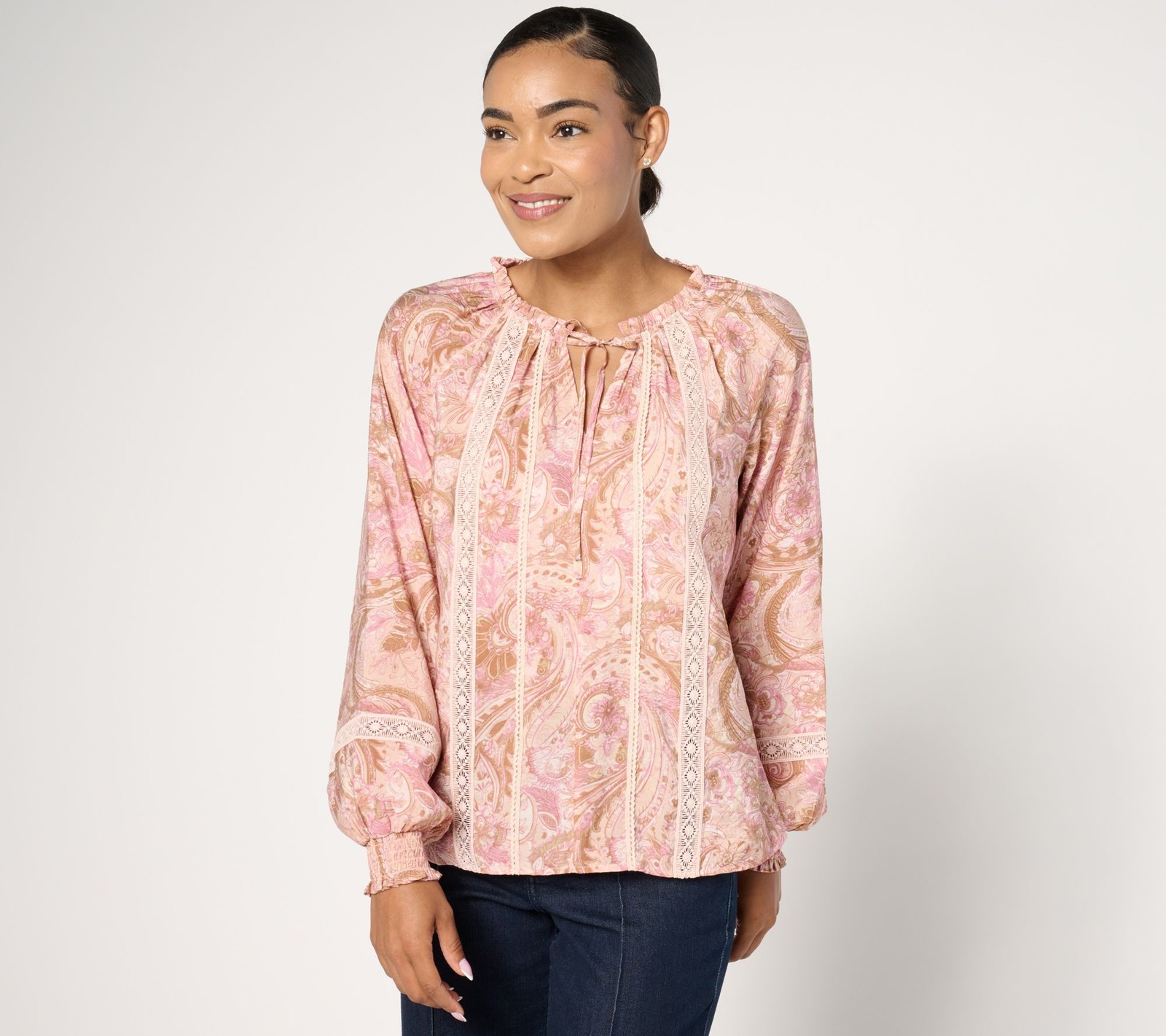 Me by Jennie Garth Women's Top Sz L Eleanor Woven Blouse with Pink A663376
