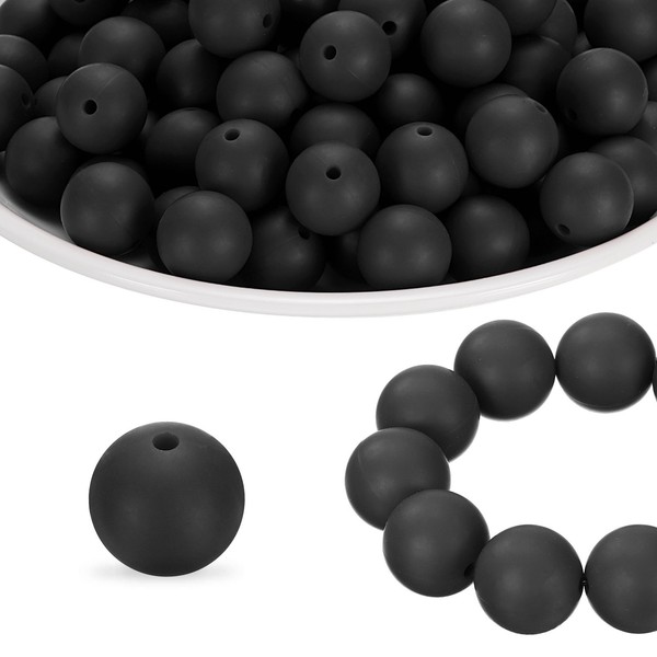 100 StüCk Silikonperlen 15Mm Silikonperlen GroßPackung FüR Stifte Runde Schwarz-image