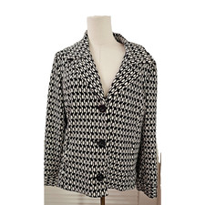 VtG Chicos Button Up Jacket Black White Tapestry Coat Thick Blazer Sz 2 US Large