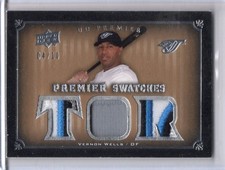 2008 UD Premier Premier Swatches 4/10 Vernon Wells #PS-VW Toronto Blue Jays