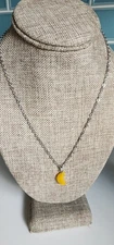 Crescent Moon Polished Yellow Agate Gemstone 18" Stainless Steel Necklace