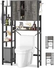Over The Toilet Storage Cabinet with Doors - 7 Tier Bathroom Organizer with A...