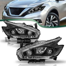 For 2015-2018 Nissan Murano Halogen LED DRL Black Headlights Assembly Lamps Pair