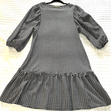Black & White Gingham Dress 8 Check Puff Sleeve Tiered Boho Peasant Cottagecore