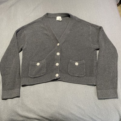 HM Cable Knit Cardigan Gray Womens Sz M Button Up Cropped
