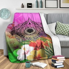 CNMI Polynesian Premium Blanket - Manta Ray Tropical Flowers