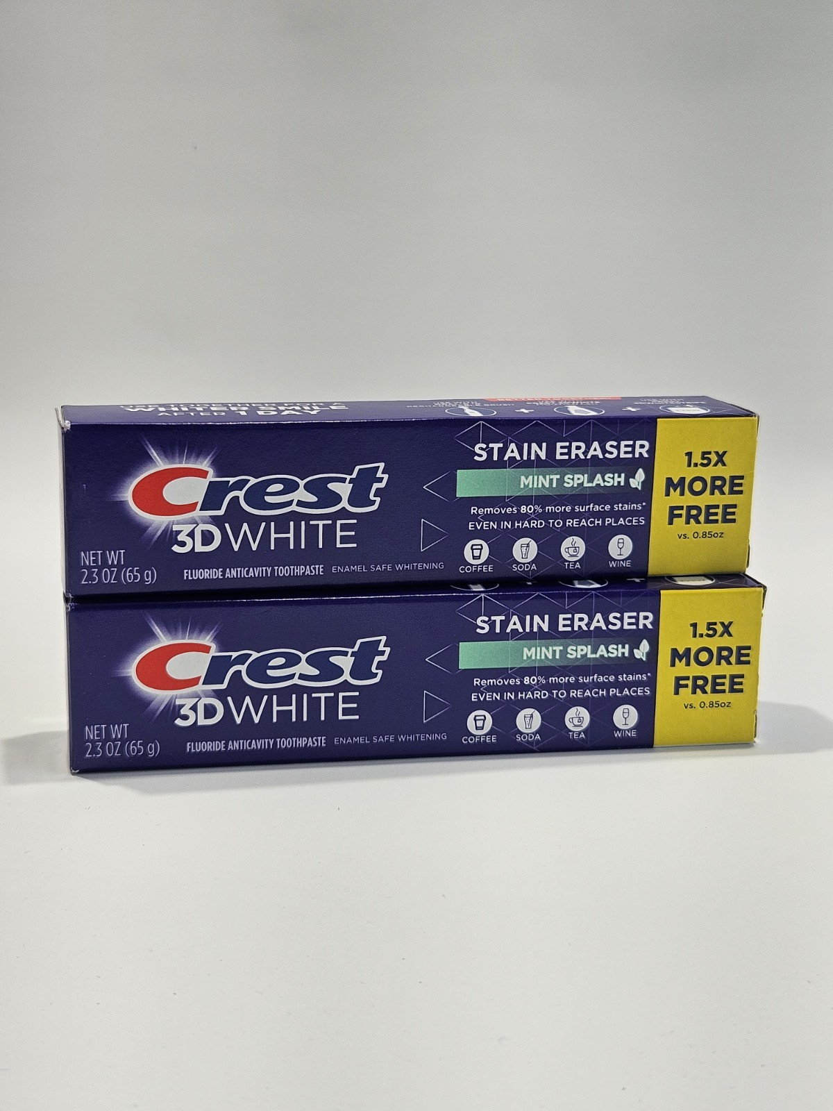 Crest 3D White Stain Eraser Mint Splash Fluoride Toothpaste 2.3oz Pack Of 2
