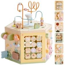 ROBOTIME Wooden Activity Cube for Toddlers, 13 in 1 Montessori Baby Activity Cub