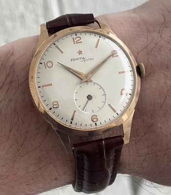 Zenith Sporto Watch 18k Solid Gold Jumbo Swiss Vintage Sport Dress Evens Dial