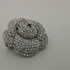 Faux Crystal Rhinestone Flower Statement Ring Silver Tone Adjustable Glam Ring