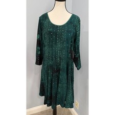 Sami & Jo Womens Size L Green Sequin Embroidered Tie Dye Fit Flare Dress Boho