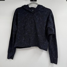 Athleta Farallon Printed Sweatshirt Hoodie Size XS Navy Camo Cropped Relaxed Fit