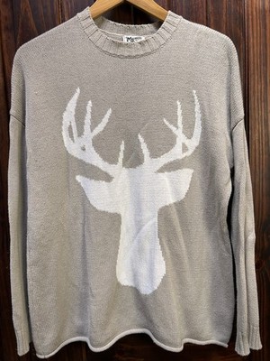 Show Me Your Mumu Varsity Sweater Chai Deer Knit Oversized Taupe Tan Size Medium