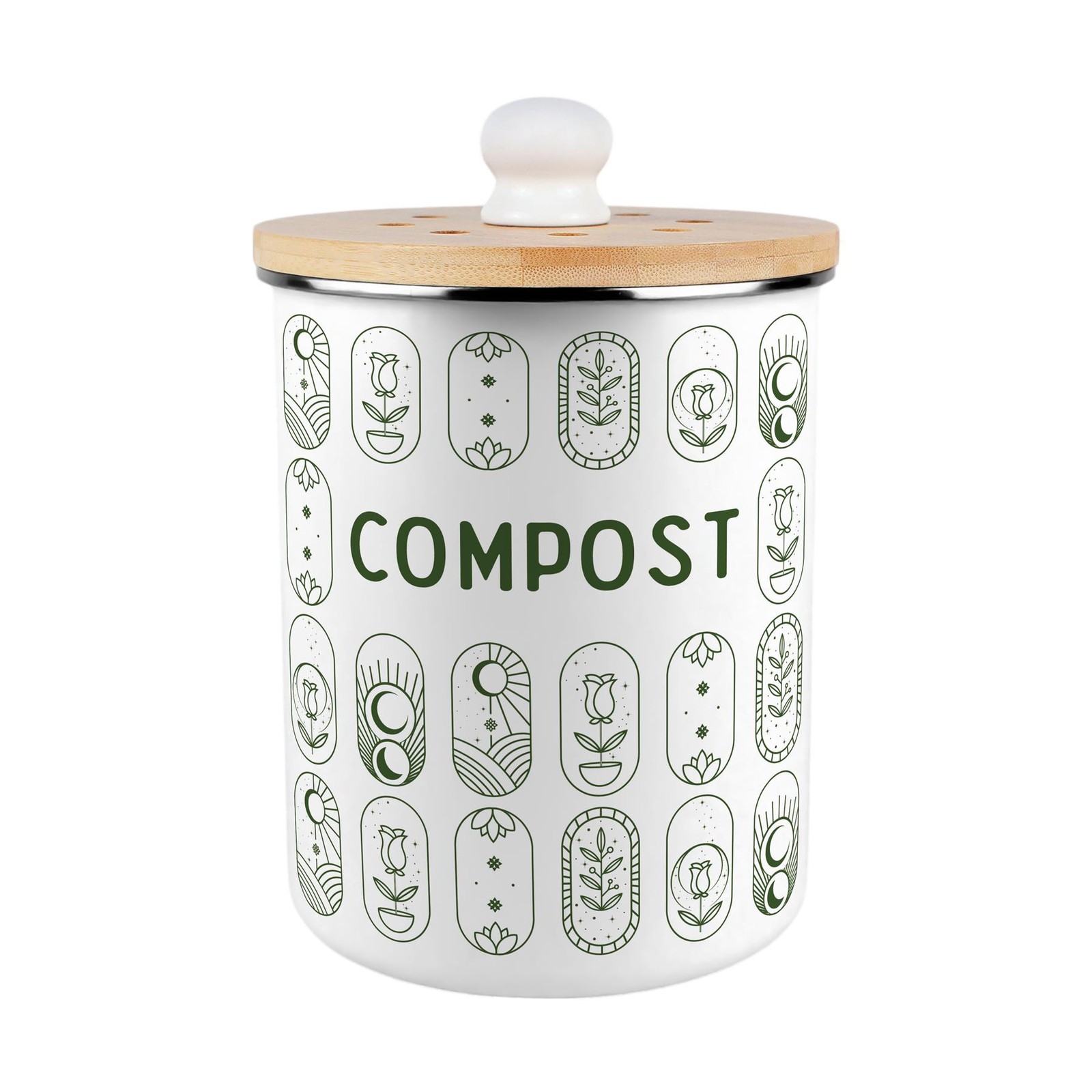 Boho Minimalism Compost Caddy - Enamel 2L Kitchen Food Waste Bin Gift