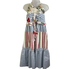 Handmade Upcycled Halter Dress Mixed Print Boho Hippie