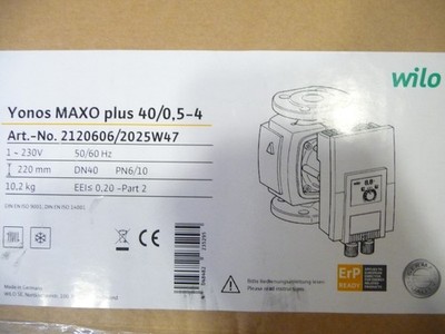 Wilo Yonos MAXO Plus 40 / 0,5 - 4 Heizungspumpe 220 mm 2120606 Umwälzpumpe NEU P