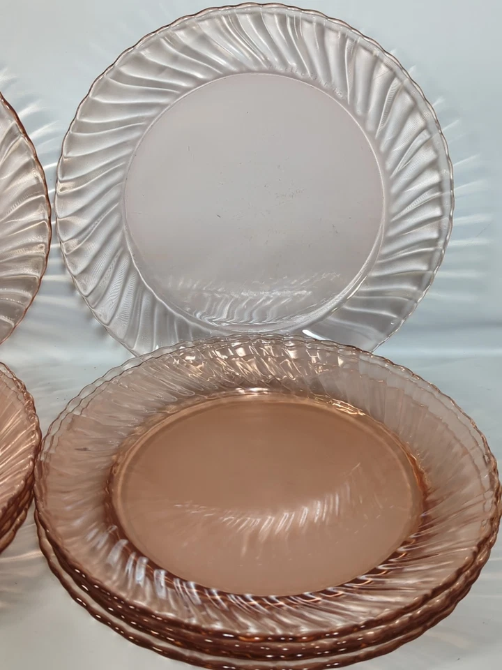 Набор из 10 обеденных тарелок PINK ARCOROC из розалинового стекла вихревые тарелки Cottage Core 9 дюймов - Изображение 3 из 4