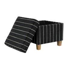 HomePop Square Ottoman with Lift Off Top Black Boucle Stripe