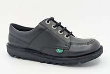 Image of KICKERS Black Leather Shoes Kick Lo Lace Ups Youth Unisex New Classic Size 3-6