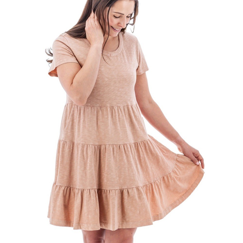 knit drop waist dress Square Neck Fit & Flare Dress in Dusty Pink main image 0